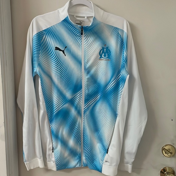Puma Olympique Marseille Jacket White Blue Full Zip Official Training Soccer M - Picture 1 of 7